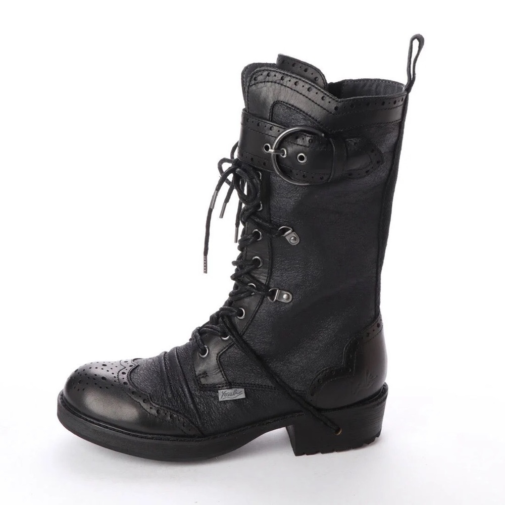 Yosuke Black Lace Up Oxford Combat Boots レースアップブーツ
